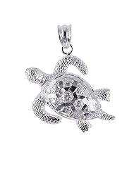 Silver Rhodium Plated Diamond Cut 26mm Turtle Sea Life Pendant