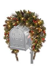Home: National Tree Crestwood Spruce Mailbox Cover with Silver Bristle, Cones, Red Berries and Glitter, 3-Feet - National Tree