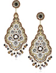 Miguel Ases Onyx and Swarovski Cluster Dangle Earrings