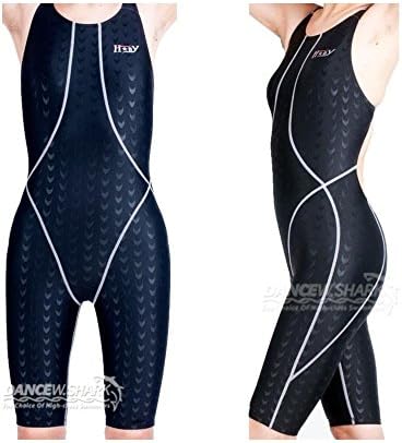 New Womens Ladys Racing Training Shark Skin Kneesuit Swimwear 510 L 5XL Color:BLACK-GRAY LINE Size (Women's):24 XS