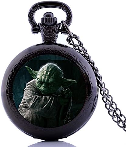 Quartz Pocket Watch Cosplay Star Wars Master Yoda Steampunk Necklace Chain Pendant for Men Boys