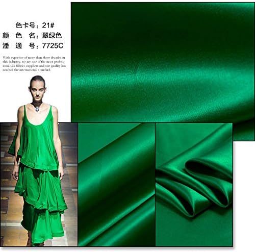 Designer Multi-color (1-24) Fashion Silk Elastic Satin Fabric By the Yard (Mumi: 19 m/m) (21# Emerald Green)