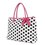 Large Quilted Polka Dots Print Tote Bag - Pink/White/Black (19x14x6.5)