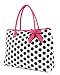 Large Quilted Polka Dots Print Tote Bag - Pink/White/Black (19x14x6.5)