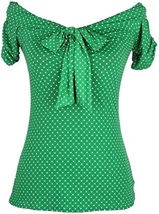 Women's Pinky Pinups Green Polka Dot Off Shoulder Top With Bow L