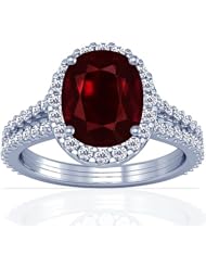 14K White Gold Cushion Cut Ruby Ring With Sidestones (GIA Certificate)