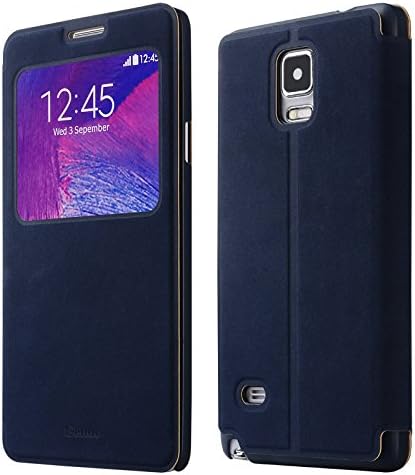 Samsung Galaxy Note 4 Case, Benuo [Simple Design] [View Window] Note 4 Folio Flips Case Cover with Stand, PU Leather Case for Galaxy Note 4 (Dark Blue)