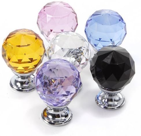 30mm Round Crystal Glass Door Knob Drawer Wardrobe Cabinet Pull Handle 6PC