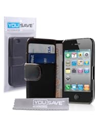 Case For The iPhone 4S 4 Siri Leather Wallet Flip Cover With Free Screen Protector From Yousave Accessories