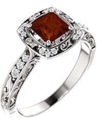 Platinum 5.00x5.00mm Princess Cut Mozambique Garnet and Diamond Ring -- LIFETIME WARRANTY