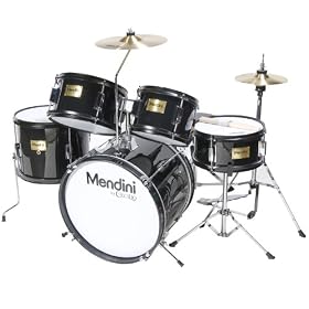 Mendini by Cecilio Complete 5-Piece 16" Black Junior Drum Set + Cymbals, Drumsticks & Adjustable Throne MJDS-5-BK