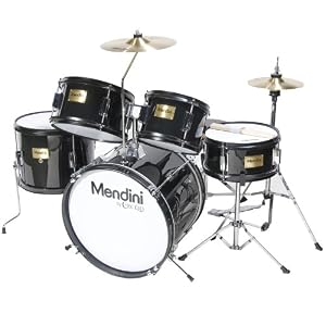 Mendini MJDS-5-BK Complete 16-Inch 5-Piece Black Junior Drum Set with Cymbals, Drumsticks and Adjustable Throne