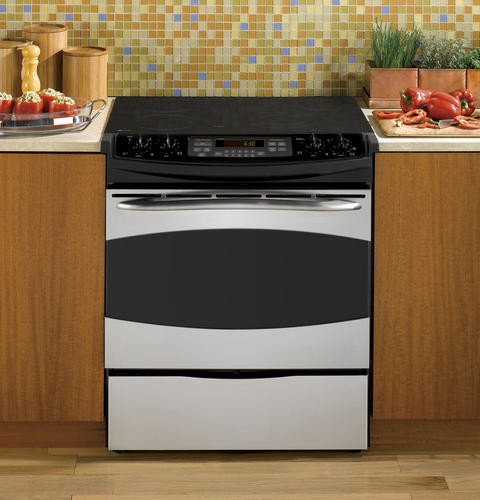 GE Profile PS900SPSS 30″ Slide-In Electric Range with 4 Radiant Elements, 4.4 cu. ft. Self Clean Oven, Electronic Oven Controls, Ceramic Glass Cooktop and Storage Drawer: Stainless Steel