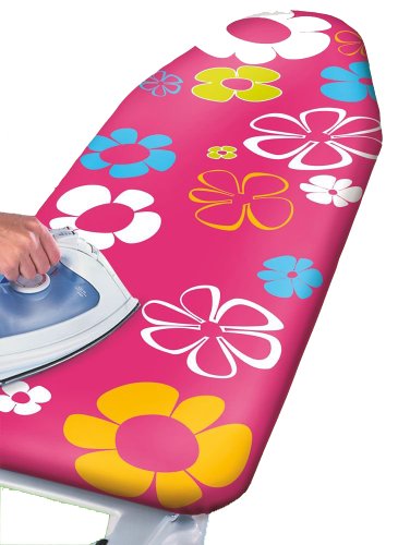 Wenko 1235182500 Bügelbrettbezug Pink Flowers - wäscheschonende Schaumstoffpolsterung, Aluminiumbeschichtung, Baumwolle, 130 x 43 cm