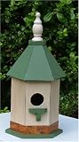 Outdoor Living : Green Rustic 6-sided Birdhouse with Wooden Post