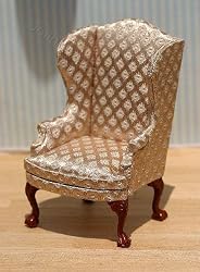 Dollhouse Miniature Gold Damask Wing Chair