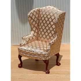 Dollhouse Miniature Gold Damask Wing Chair