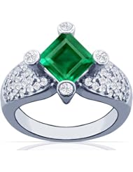 14K White Gold Princess Cut Emerald Ring With Sidestones