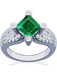 Platinum Princess Cut Emerald Ring With Sidestones
