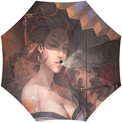 Design Custom Japanese Geisha Girl Art Folding Portable Outdoor Rain /Sun Umbrella Beach Travel Shade Sunscreen For Women/Men