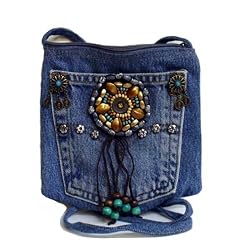 Denim Handbag with Dreamcatcher Crafted from Vintage Denim, 8 x 7