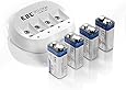 EBL 855 4 Bay 9V Li-ion Battery Charger with 4 Pack 600mAh 9V 6F22 Low Self-Discharge Lithium-ion Rechargeable Batteries