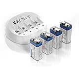 EBL 855 4 Bay 9V Li-ion Battery Charger with 4 Pack 600mAh 9V 6F22 Low Self-Discharge Lithium-ion Rechargeable Batteries