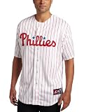 MLB Men's Philadelphia Phillies Shane Victorino White/Scarlet Pinstrp Short Sleeve 6 Button Synthetic Replica Baseball Jersey by Majestic (White/Scarlet Pinstrp, X-Large)