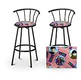 2 The Beatles Fabric Specialty / Custom Black Barstools with Backrest Set