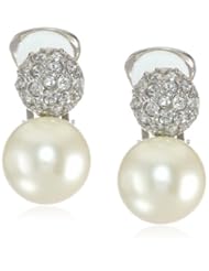 Kenneth Jay Lane Crystal Top, Pearl Bottom Clip Earrings