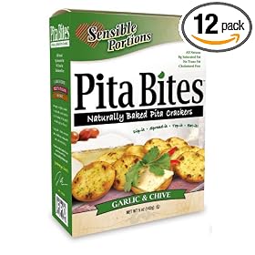 Sensible Portions Pita Bites, Garlic and Chive, 5-Ounce Boxes (Pack of 12) by Sensible Portions
