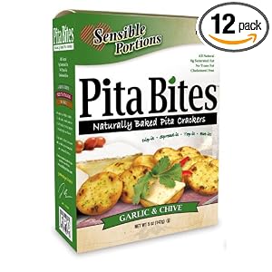 Sensible Portions Pita Bites, Garlic and Chive, 5-Ounce Boxes (Pack of 12) by Sensible Portions