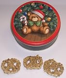 Scott's Cakes White Chocolate Covered Pretzel with Walnuts in a Mini Teddy Bear Tin