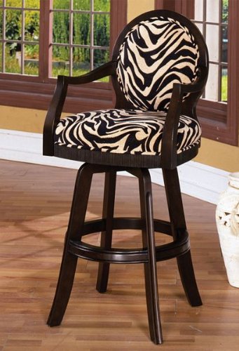 Dark Walnut Finish Zebra Fabric Swivel Bar Stool