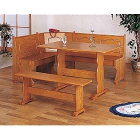 Kitchen Oak Veneer Wood Corner Bench Dining Table Set by visiondecor Furniture