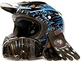 Adult Motocross Helmet Gloves & Goggles ATV Dirt Bike Motorcycle Blue