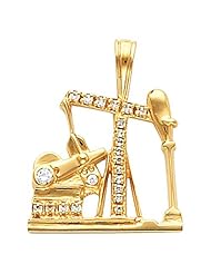 14K Yellow Gold Diamond Pumping Oil Well Pendant - 0.33 Ct. -- LIFETIME WARRANTY