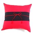 Handmade Cushion Cover / Pillow Sham In Silky Crimson Red With Black Band And Coconut Buttons