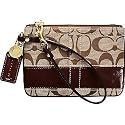 Coach Signature Stripe Wristlet in Khaki/Brown 41637