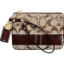 Coach Signature Stripe Wristlet in Khaki/Brown 41637