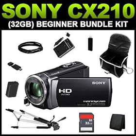 Sony HDR-CX210 High Definition Handycam 5.3 MP Camcorder with 25x Optical Zoom (Black) (32GB Beginner Bundle Kit) includes Charger, Battery, 32GB SD Memory, Carrying Case, Full Size Tripod, HDMI Cable, Card Reader, Card Wallet, Cleaning Kit - (HDRCX210/B)
