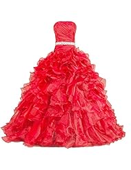 Strapless  Lace  Organza  Ball Gown Evening Dress/Homecoming Dress/Prom Dress/Quinceanera Dress  With Rhinestones and a Sash 