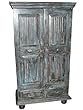 Rustic Wooden Furniture Blue Patina Armoire Hand Carved Cabinet