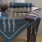 Embroidered Contemporary Design Rectangular Runner. 100% Polyester Woven. Eggplant, 16 Inch X72 Inch Oblong. One piece .