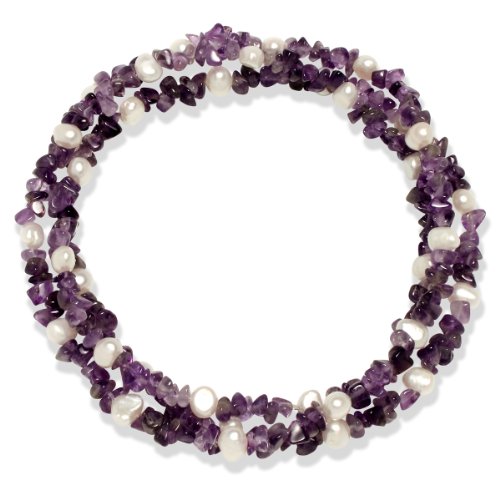 Valero Pearls pearls4girls Damen-Halskette S&uuml;&szlig;wasser-Zuchtperlen wei&szlig; Amethyst 90 cm 60201 Preisvergleich