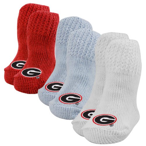 Georgia Bulldogs Newborn Boy Blue-Red-White 3-Pack Knit Booties