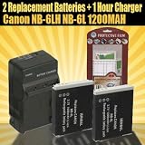 2 Pack of Canon NB-6LH NB-6L Replacement Batteries 1200MAH Each + 1 Hour Charger For Canon Powershot SD3500 S90 S90 IS SD770 IS SD770IS SD980 SD980 IS SD1200 SD1200 IS D10 IXUS 85 IS XUS 95 IS IXUS 200 IS + Free Pack Of LCD Screen Protectors