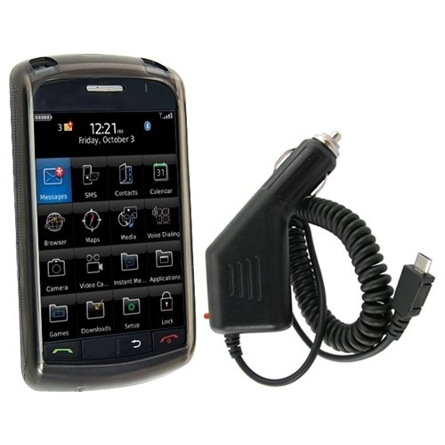 Clear Smoke TPU Rubber Skin Case Cover + Car Charger for Blackberry Storm 9500