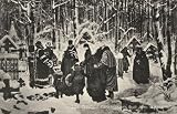 Funeral service in a Russian cemetery - Art Print - Medium - 28x35cm