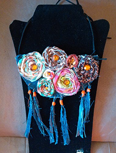 blue jean Fabric flower necklace